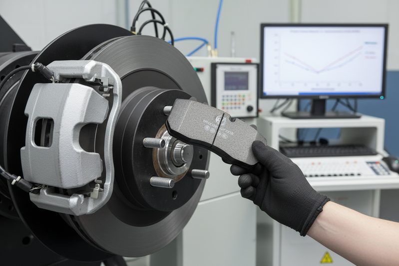 График зависимости коэффициента трения от температуры для материалов керамических и полуметаллических тормозных колодок