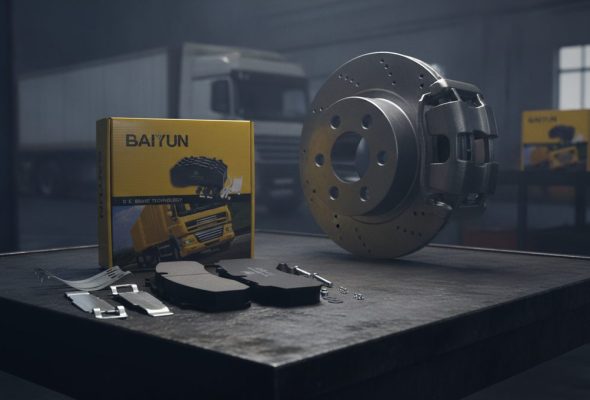 GM Supplier Dispute Could Halt Full-Size Truck Production This Week - GM Authority: BAIYUN Brake heavy-duty truck brake pads on workbench with commercial vehicle brake system background